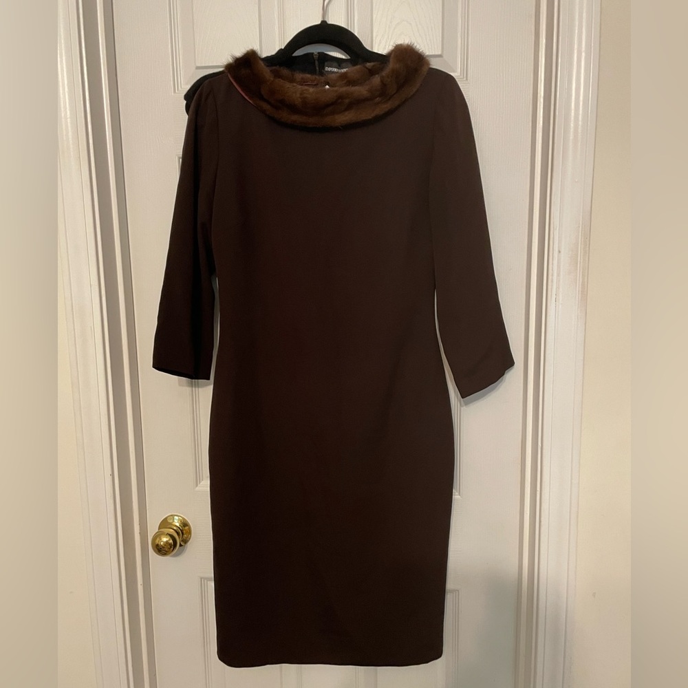 Classy brown fur trimmed dress
